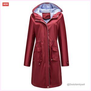 Waterproof Hooded Raincoat Midi Length Anorak Windbreaker Casual Outdoor Jacket
